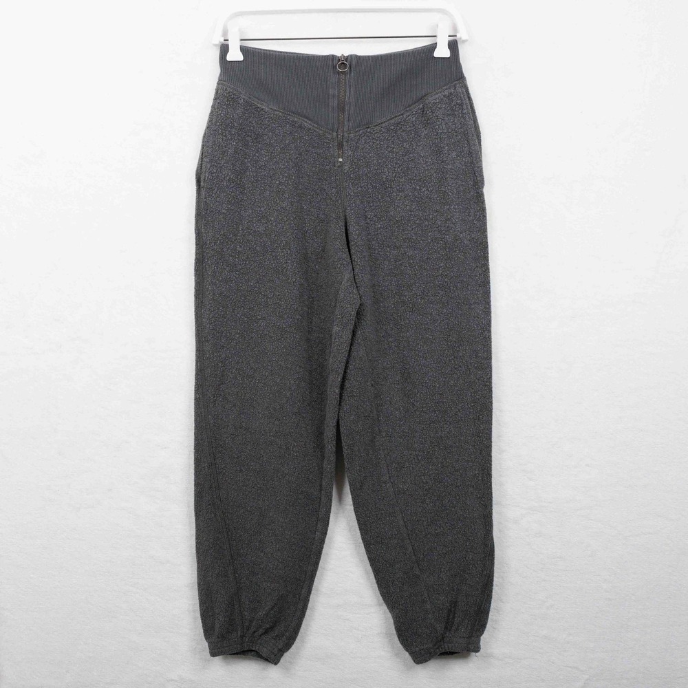 AERIE Sherpa Fleece Corset Zip Jogger Lounge Pants Fuzzy Cozy Gray Sz S - Picture 2 of 9